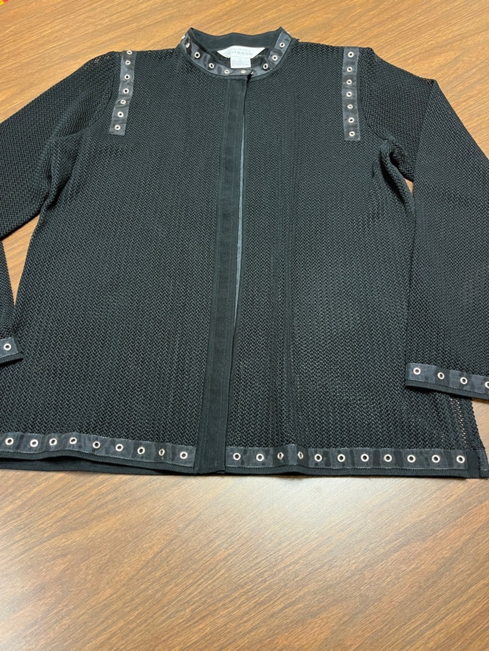 Exclusively Misook Black Mesh long sleeve cardigan, size small